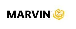 MARVIN logo in black text with a yellow hexagon icon on a white background