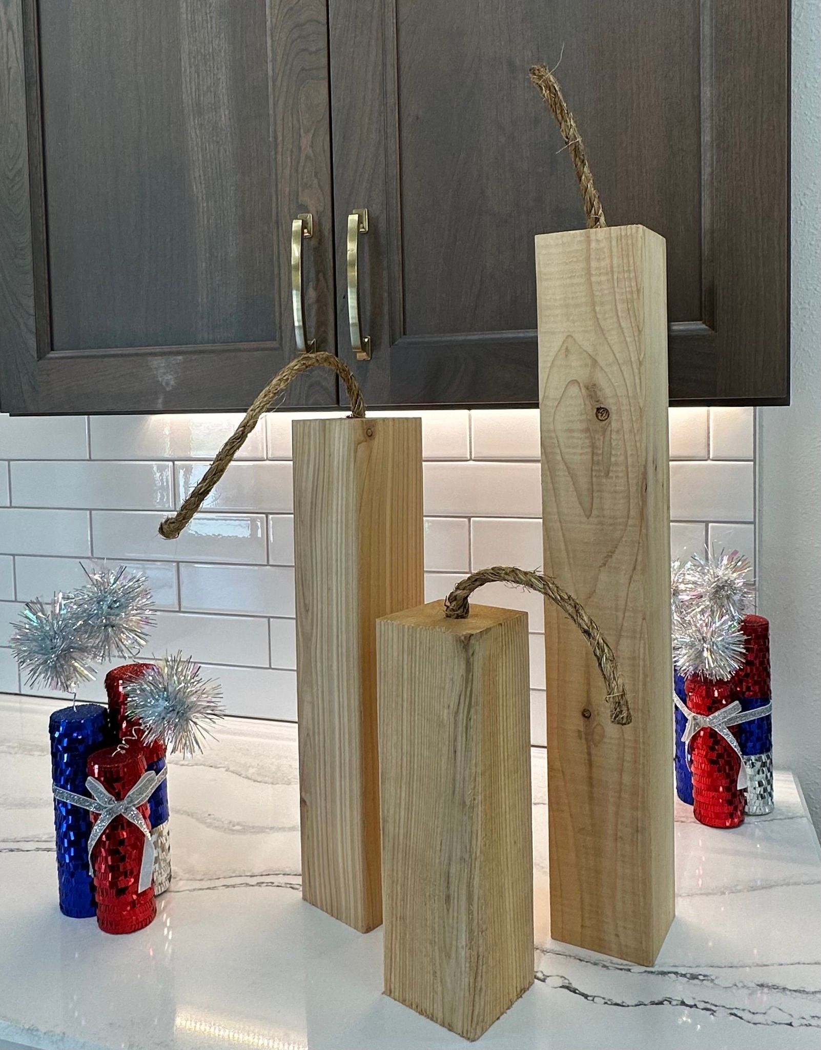 Wooden block art, with wire 