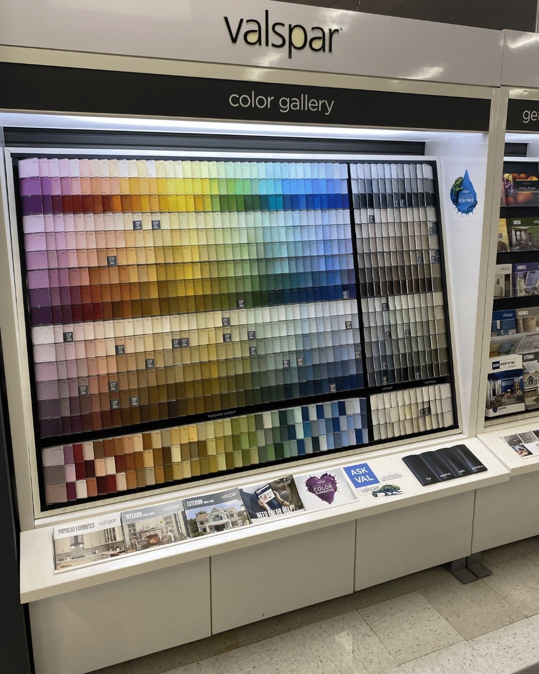 Valspar paint color display with a wide array of color swatches.