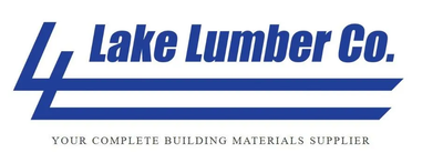 Lake Lumber Co. logo in blue with the tagline “Your complete building materials supplier”
