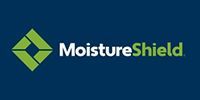 The MoistureShield logo: a green square-shaped abstract icon followed by the brand name in white on a dark blue background.
