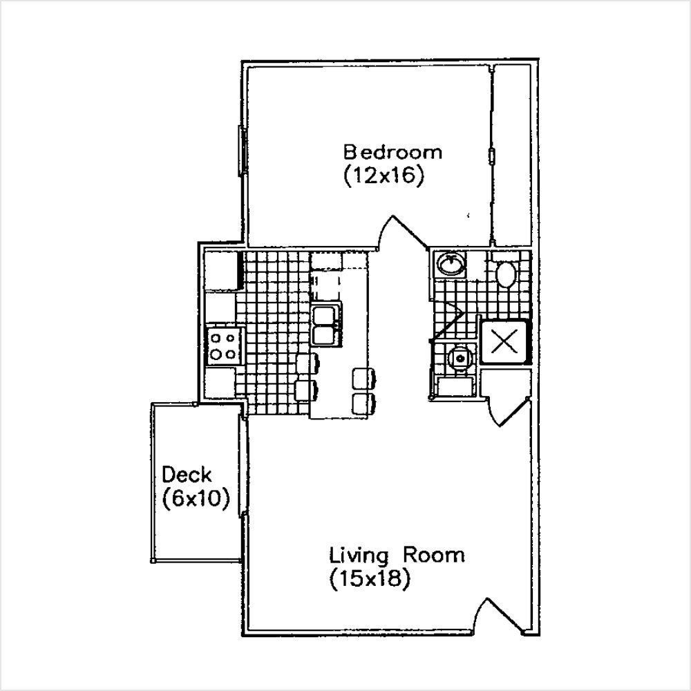 Double - Designed for 2 persons 1 bath 725 sq. ft.
