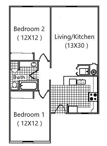 A black and white floor plan of a two bedroom apartment.