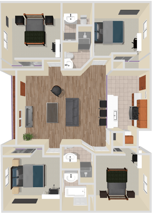 An aerial view of a floor plan of a house.