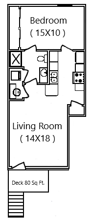 A black and white floor plan of a bedroom and living room.