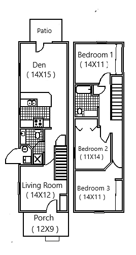 A black and white floor plan of a house with two bedrooms.