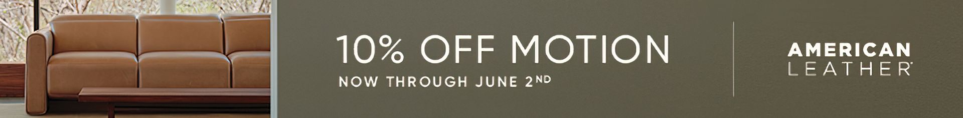 Brown leather sofa with 10% OFF MOTION and American signature furniture sale text
