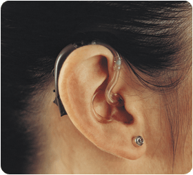 Close up shot of an ear with hearing aid