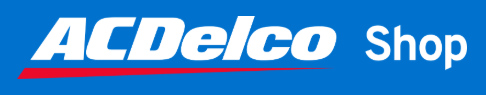 ACDelco Shop logo on a blue background. White text with a red line underneath the ACDelco.