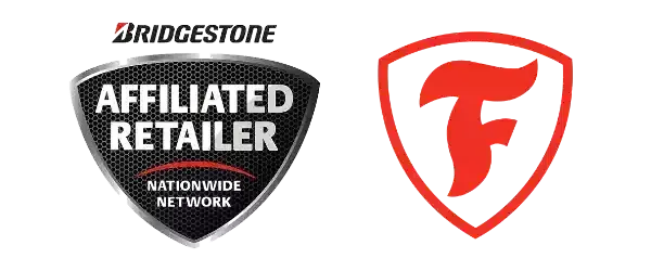 Logos for Bridgestone Affiliated Retailer and Firestone.