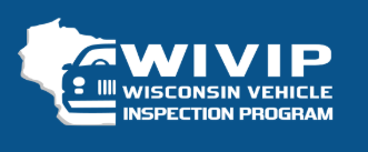 Logo for Wisconsin Vehicle Inspection Program, featuring Wisconsin outline, car silhouette, and
