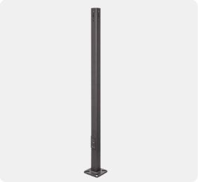 Tall black metal post with a square base on a white background