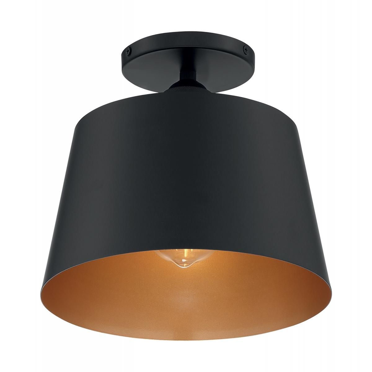 Black and gold conical flush mount ceiling light.