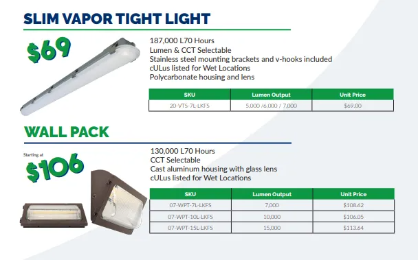 A flyer for slim vapor tight light and wall pack
