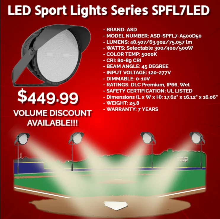An ad for led sport lights series spfl7led
