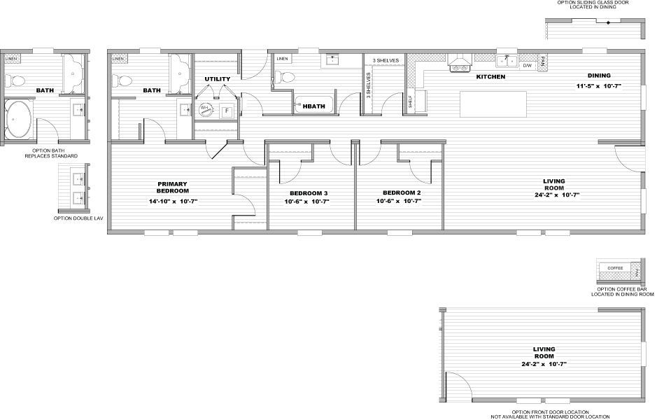 Architectural floor plan of a house interior with labeled rooms and dimensions