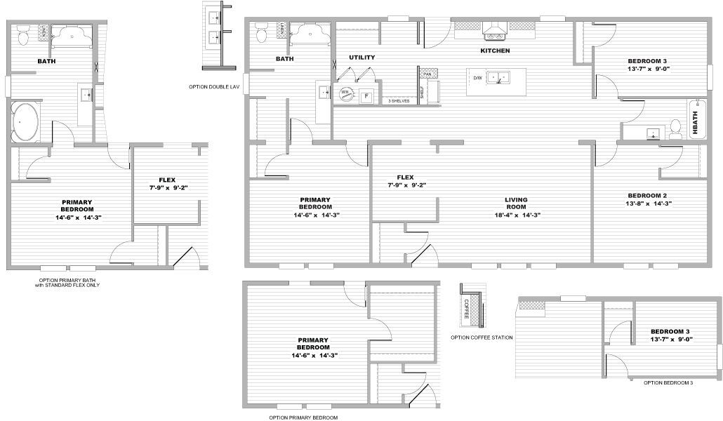 Black-and-white architectural floor plan with multiple labeled rooms and measurements