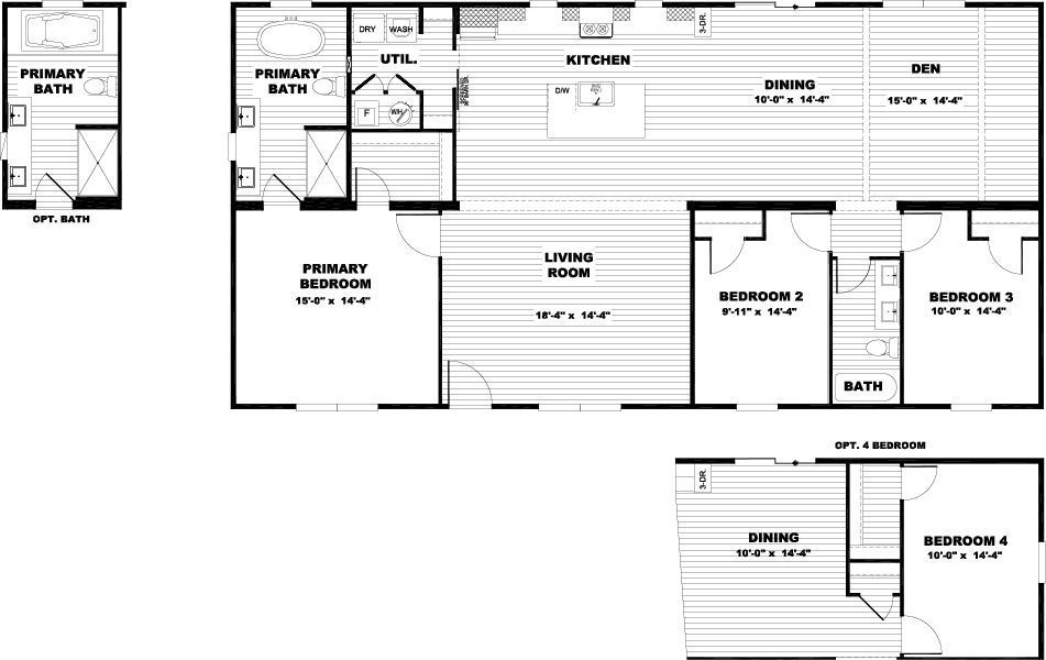 Black-and-white house floor plan showing kitchen, living room, bedrooms, bath, stairs, and hallway.