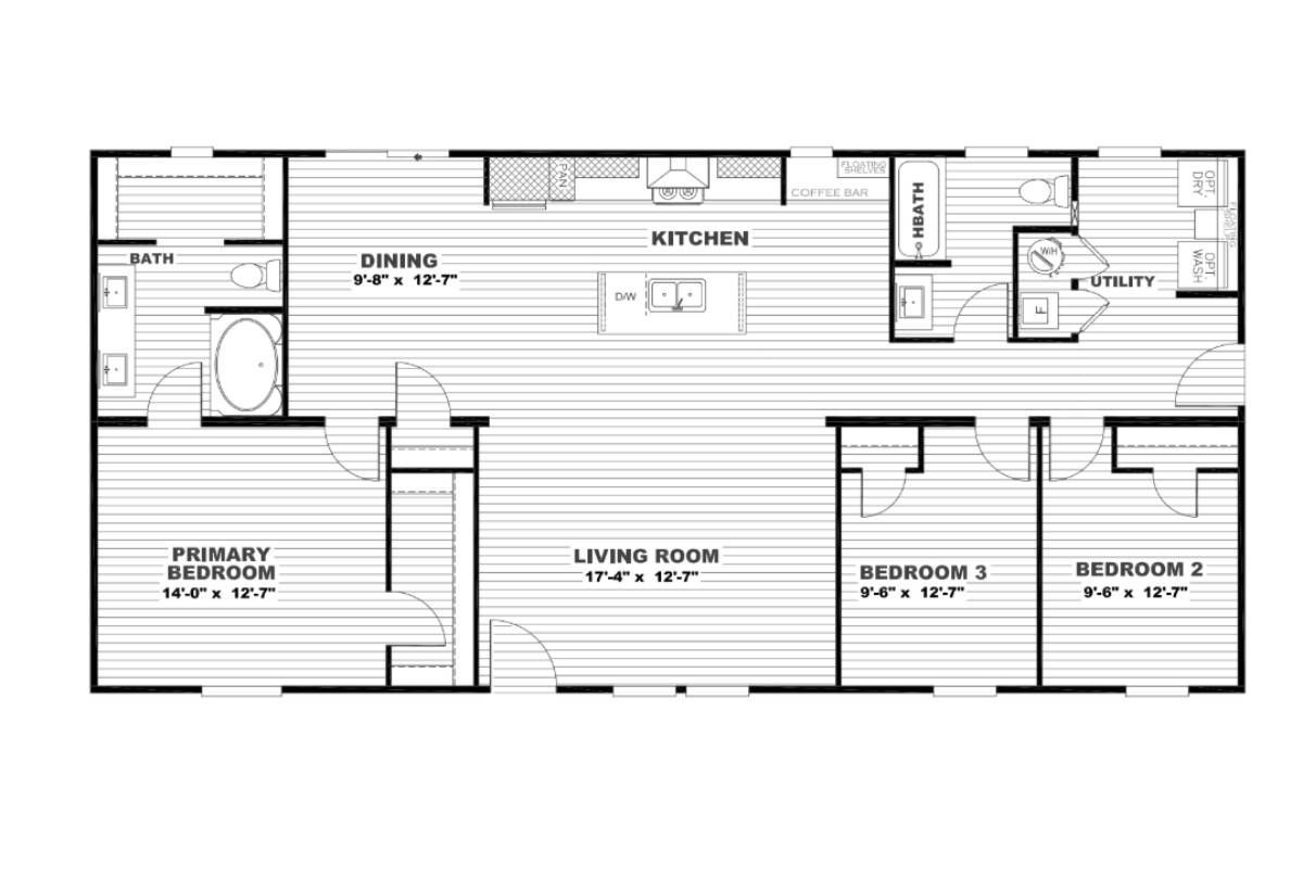 Black-and-white floor plan of a 3-bedroom home with kitchen, living room, pantry, foyer, and bathroom
