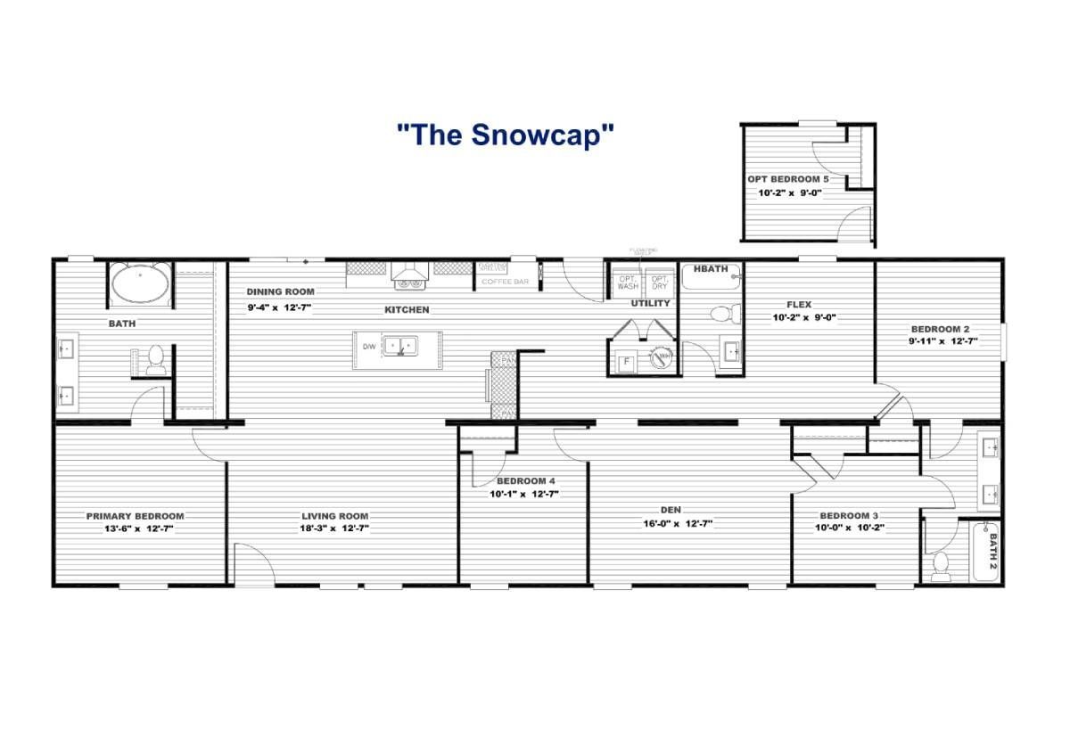 Floor plan titled “The Snowcap” showing labeled rooms and hallways.