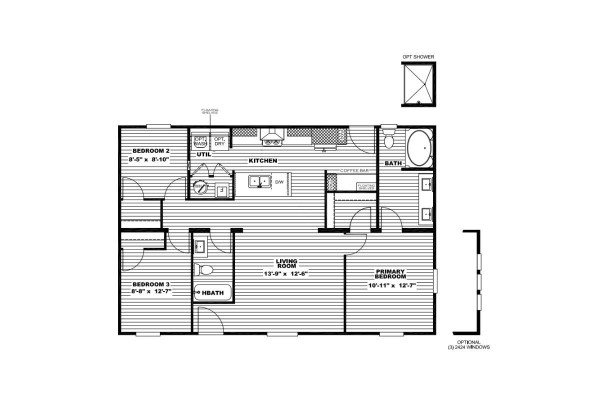 Architectural floor plan with room labels and dimensions, black-and-white blueprint layout