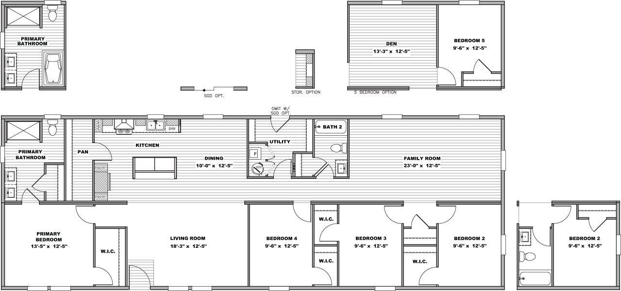 Black-and-white architectural floor plan with multiple rooms, hallways, stairs, and labeled spaces.