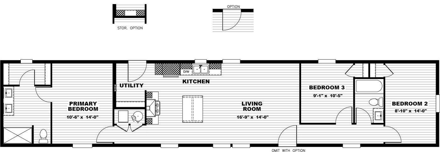 Black-and-white RV floor plan with labeled rooms, bunk beds, kitchen, living area, and master bedroom.