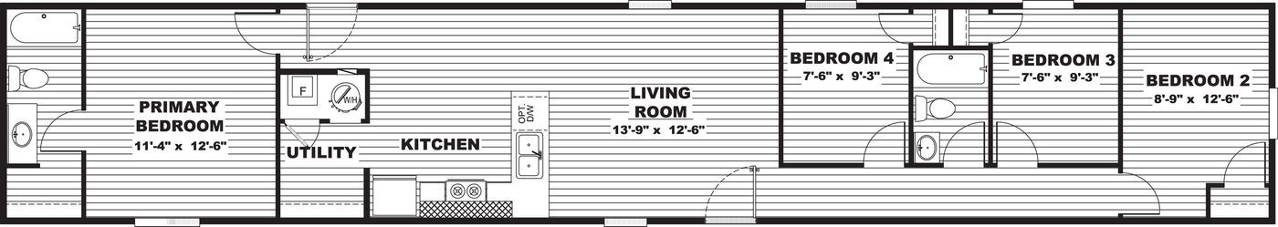 Black-and-white architectural floor plan with labeled rooms, doors, and hallways.