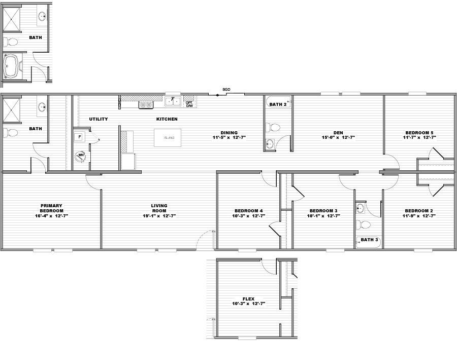 Black-and-white architectural floor plan with labeled rooms and hallways