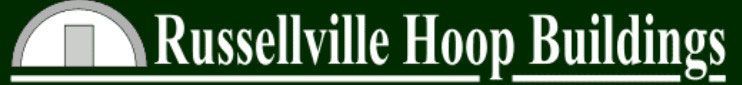 Russellville Hoop Buildings logo with a green background and building icon.