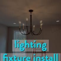 Chandelier installation in a room, with the words lighting fixture install overlaid.