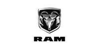 Ram logo: A silver ram head emblem within a black shield above the word 