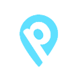 Blue location pin with a white "p" inside.