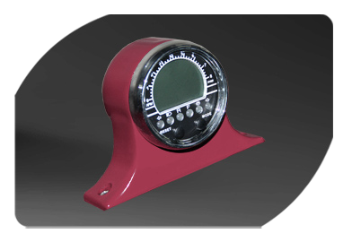 A red clock with a digital display on it