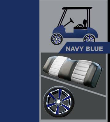 A picture of a golf cart in navy blue