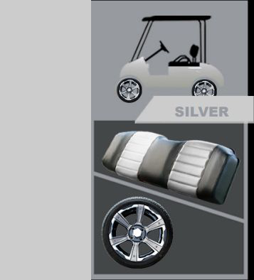 A picture of a golf cart with the word silver on it