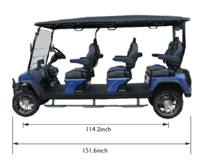 A picture of a golf cart with measurements on it