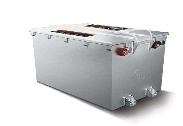 A large gray box with a lid is sitting on a white surface.
