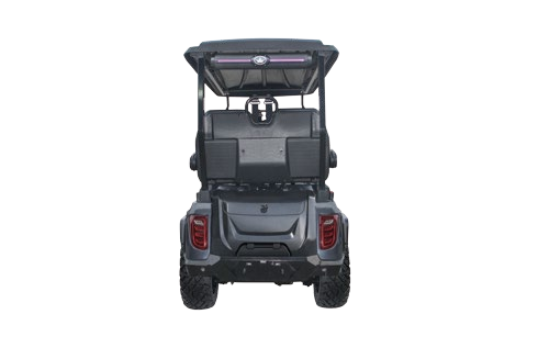 The back of a golf cart is shown on a white background.