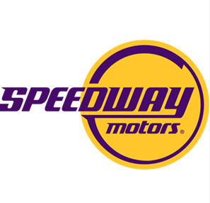 Speedway Motors logo in purple and yellow with a circular emblem
