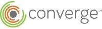 Converge logo with stylized multicolor circular swirl and gray lowercase wordmark