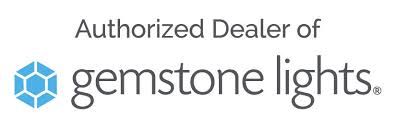 Authorized Dealer of Gemstone Lights logo with blue gem icon and gray text