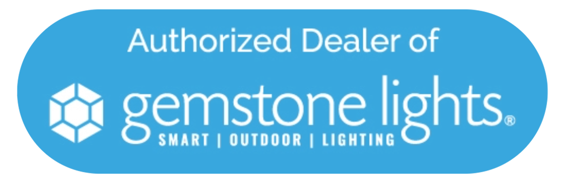 Gemstone Lights logo with blue geometric cube icon and gray text reading gemstone lights and SMART | OUTDOOR | LIGHTING