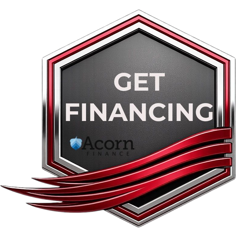 Black and red finance badge with “GET FINANCING” and Acorn Finance logo