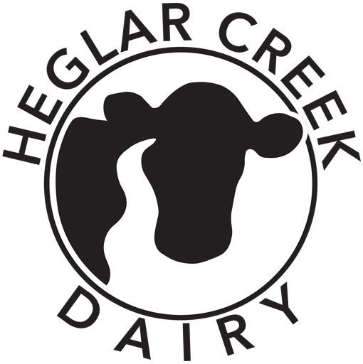 Heglar Creek Dairy logo with black-and-white cow silhouette and circular text