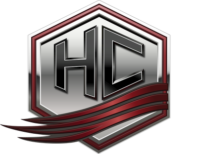 Heclar Creek logo with a gray brushstroke and red hexagonal emblem on a transparent background