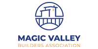 A logo for the Magic Valley Builders Association featuring a blue arched bridge icon above the organization's name.