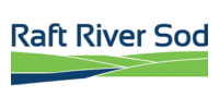 Raft River Sod logo with blue and green text above a stylized field and river graphic