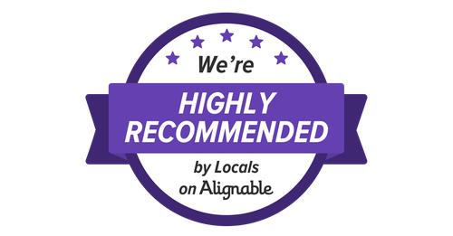 A purple badge that says `` we 're highly recommended by locals on alignable ''.
