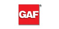 GAF logo in white text on a red square background